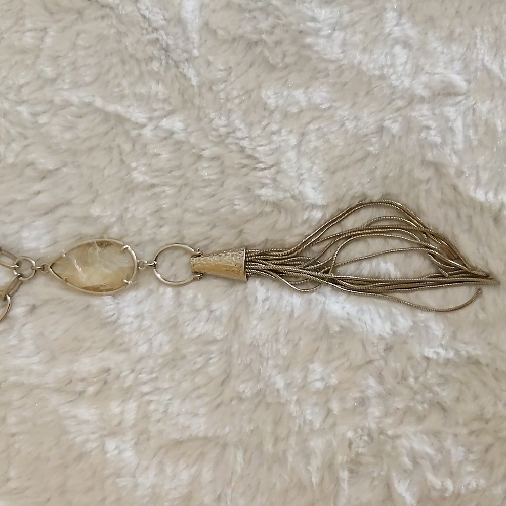 NWT Gold and Silver Toned Long Necklace With Jewel Tasseled Pendant Adjustable